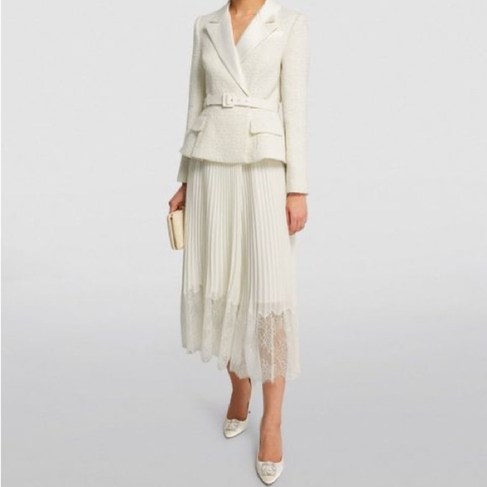 NWT Self Portrait Tailored Boucle Chiffon Midi Blazer Dress // Crean // Sz US 6